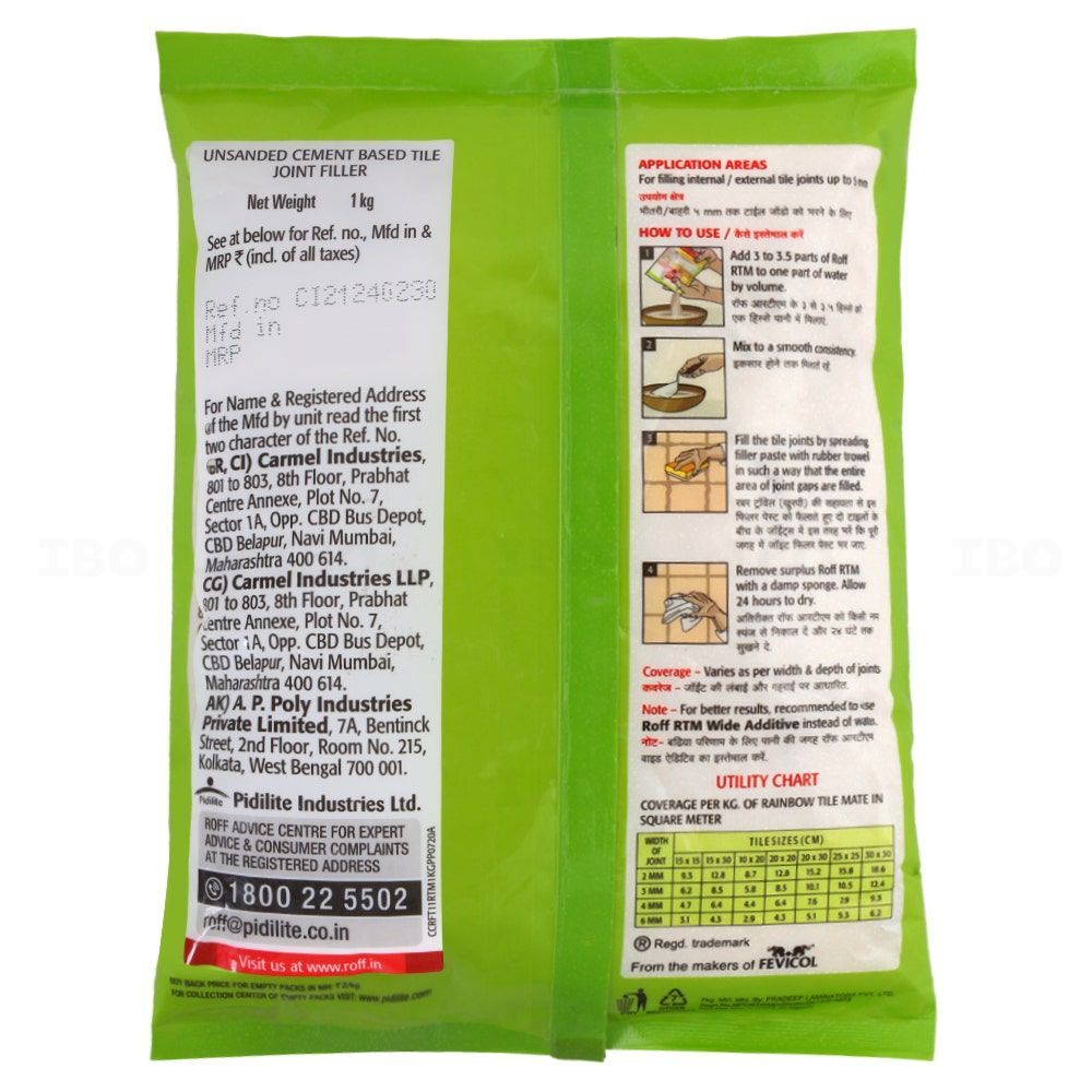Roff Rainbow Tile Mate 1 kg Snow White Tile Cementitious Grout