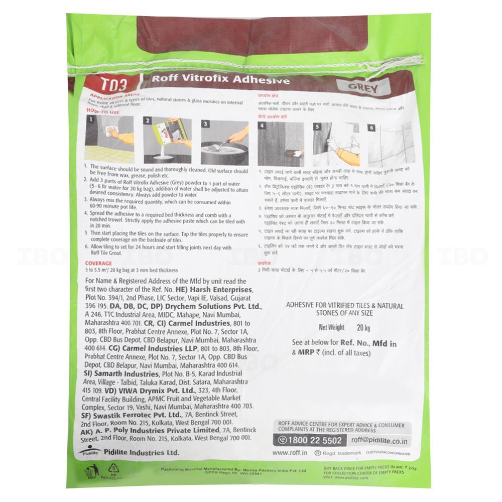 Roff Vitrofix (T03) 20 kg Grey Tile Cementitious Adhesive