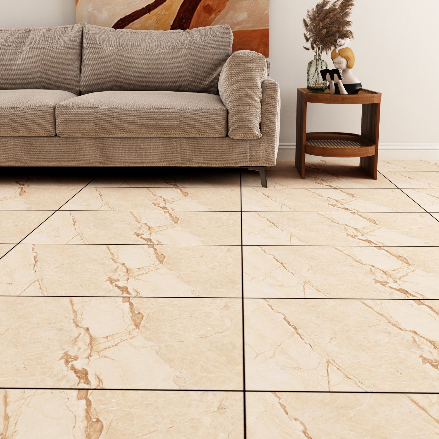 Sunhearrt Kerranova Beige Glossy 1200 mm x 600 mm GVT Tile